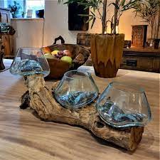 Tree Root Wood With Glass Triple Bowls
