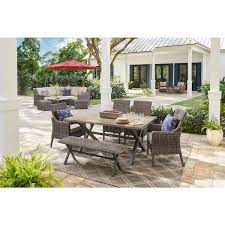 Wicker Outdoor Dining Set With Bench