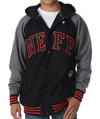 Neff Champ Black Red Hooded Varsity Jacket Zumiez