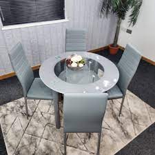 Round Grey Glass Kitchen Dining Table