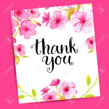 Thank You Card With Modern Calligraphy And Sakura Flowers On