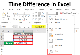 time difference in excel how to