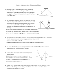 Law Of Conservation Of Energy Worksheet
