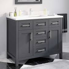 D bath vanity in pebble grey with marble vanity top in white with white basin. Ove Decors Lakeview 42 Vanity Single Bathroom Vanity Bathroom Vanity Vanity