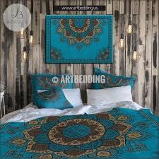 turquoise and gold boho mandala bedding