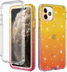 LONTECT for iPhone 11 Pro Max Case Built-in Screen Protector Glitter  Gradient Clear Sparkly Bling Rugged Shockproof Hybrid Full Body Protective  Case Cover for Apple iPhone 11 Pro Max 6.5, Yellow Pink :