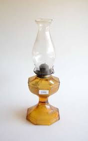 Auction Vintage Amber Glass Kerosene Lamp