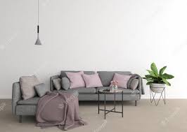 modern living room with grey sofa