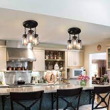 This flush mount ceiling light is a minimalist design that provides a modern farmhouse look to your kitchen, bar or restaurant. Mason Jar Semi Flush Mount 3 Lights Flush Mount Kitchen Lighting Light Fixtures Farmhouse Flush Mount Ceiling Light Fixtures
