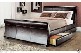 4 Drawers Leather Storage Sleigh Bed