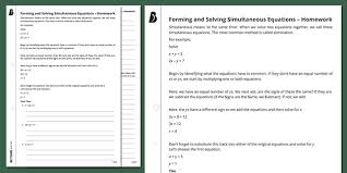 solving simultaneous equations homework