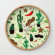 Western Cactus Pattern Wall Clock By