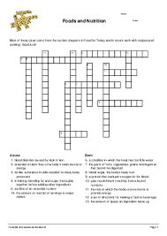 foods and nutrition crossword puzzle
