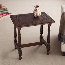 leather and wood accent table from peru