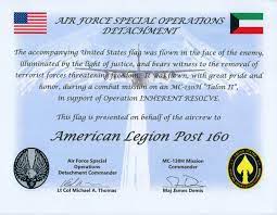 (american flag flown over afghanistan on 11 sept 12) from our troops in xxxx. Flag Flown During Combat Mission In Iraq Presented To Post The American Legion Centennial Celebration