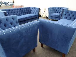 blue velour marlborough 3 seater sofa