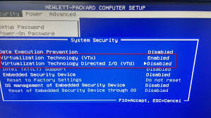 vt x is disabled in the bios for all