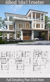 Home Design Plan 16x11m With 6 Bedrooms