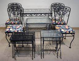 Black Painted Wrought Iron Glass Table