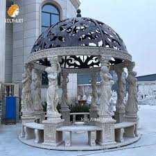 Round Marble Gazebo With Lady Statues