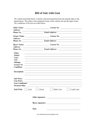 Bill Of Sale With Lien Template