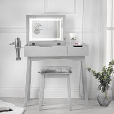 led light mirror side drawer stool set