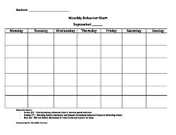 Monthly Student Behavior Chart Template