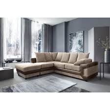 Dino Corner Sofa In Brown Beige With A Large Footstool Brown Left