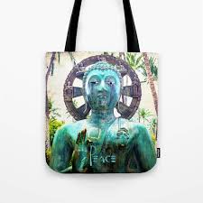 Peace Turquoise Buddha Statue Tote Bag