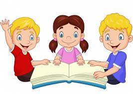 Premium Vector | Cartoon happy kids reading a book