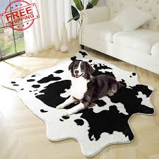 falark fluffy cow print rug faux cowhide rugs for living room bedroom cute