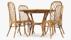 bamboo dining table with chairs set 3d