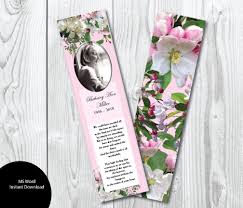 Pink Apple Blossoms Funeral Bookmark Template Memorial