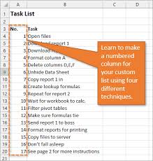 create numbered lists in excel