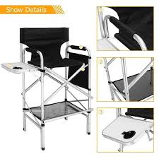 vingli 31 in tall aluminum frame 300 lbs folding directors chair w side table storage bag portable makeup artist bar height black