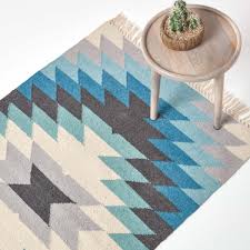 blue grey and cream kilim wool rug