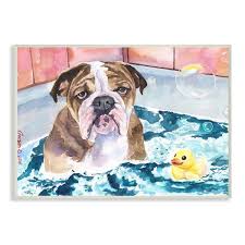 Stupell Industries English Bulldog In Bathtub Rubber Duck Bubbles 19 X 13 Wall Plaque Wall Art