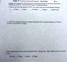 Solved Quiz 3 Chemical Formulas And