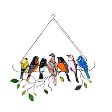 Multicolor Birds On 1 Wire High Stained