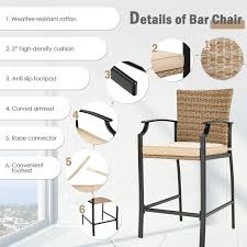 Patio Rattan Bar Stools Set Of 4 With