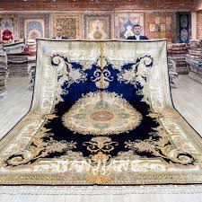 9 x12 handknotted silk rug blue living
