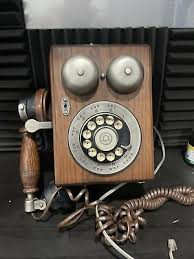 vintage wooden wall phone rotary dial