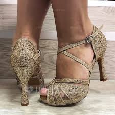Womens Leatherette Heels Latin With Rhinestone Dance Shoes 053215834