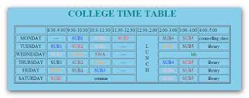 html code for designing of time table