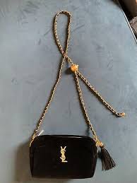 ysl black makeup bag with chain and