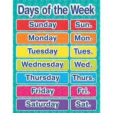 Color My World Days Of The Week Chart