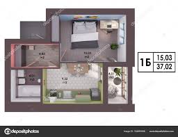 render plan layout modern one bedroom