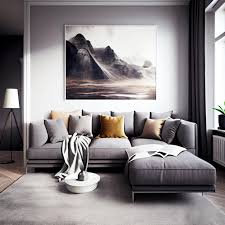 grey sofa with beige carpet and wall in