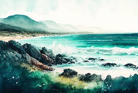 Watercolor Sea Landscape Painting