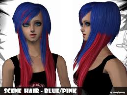 the sims resource scene hair blue pink